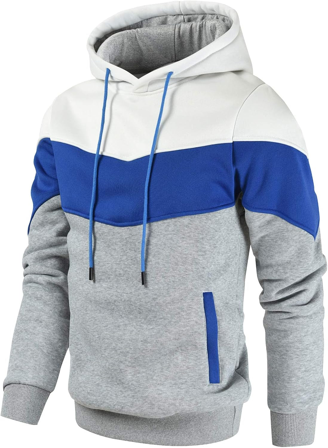 Men'S Novelty Color Block Pullover Fleece Hoodie Long Sleeve Casual Sweatshirt with Pocket