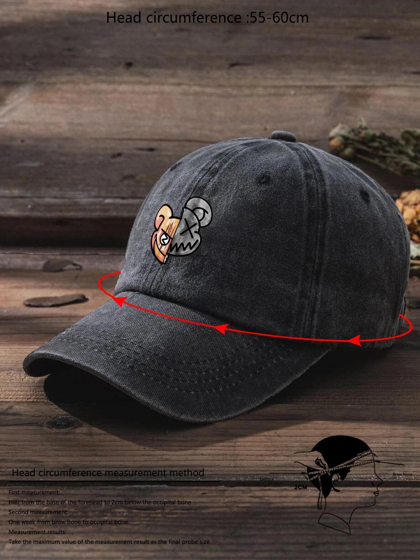 1Pc Men Cartoon Bear Pattern Baseball Cap for Daily Life Casual