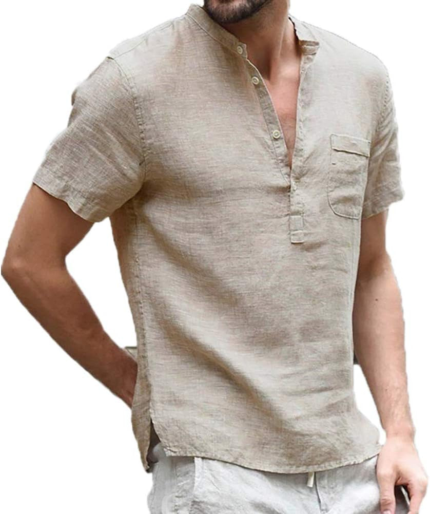 Men'S Linen Henley Shirt  